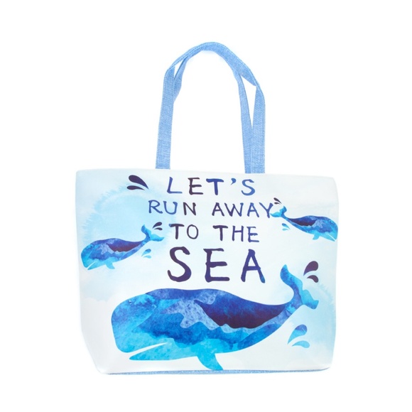 Handbags - Nautical Whale Sea Print Beach Tote Bag Purse